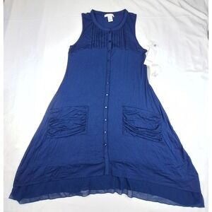 Design History Womens Navy Blue Button Front Sleeveless Midi Dress Large NWT‎
